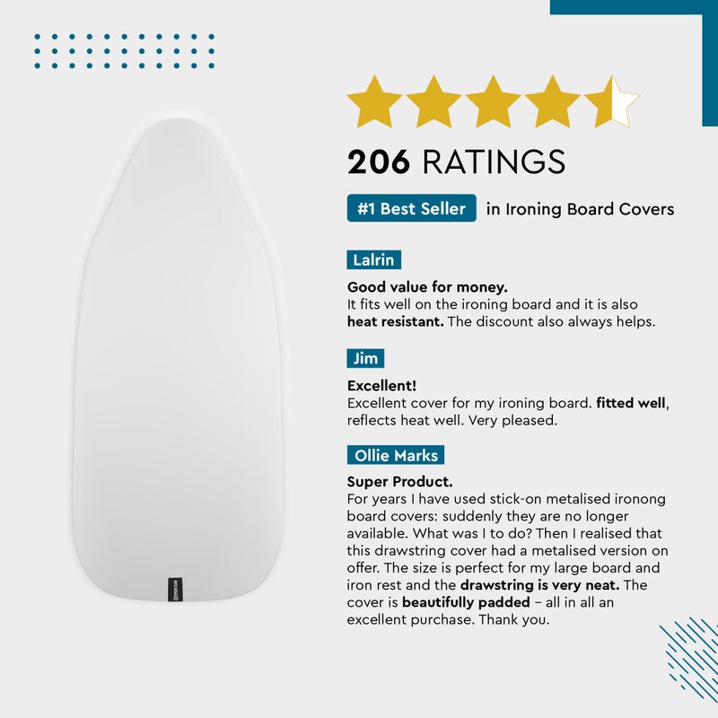 Encasa XO Ironing Board Cover and Pad 42"x14" - Thick 2mm Foam Padding, Drawstring Tightening & Lock, Heat Reflective, Scorch & Stain Resistant, Medium Ironing Board - Silver Premium - Image 5